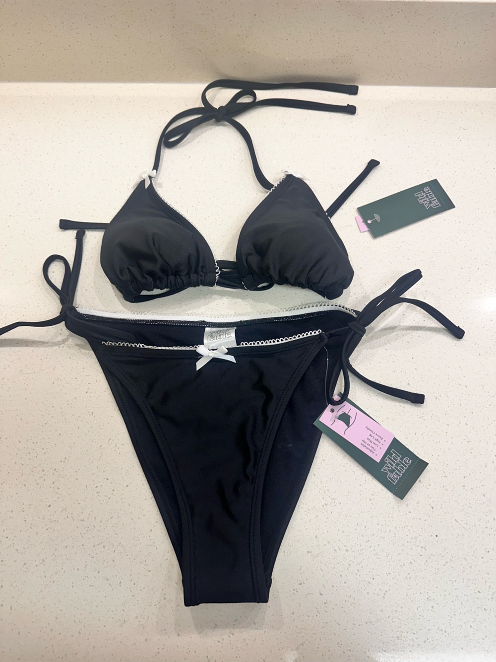 wild fable Black Tie-Side Bikini with Scallop Trim